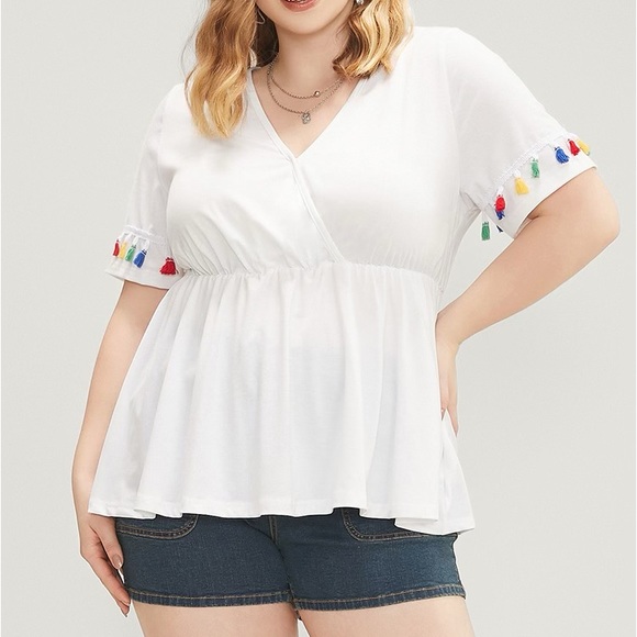 BloomChic Tops - BloomChic White Tassel Detail Surplice Top Plus Size 22/24 3X